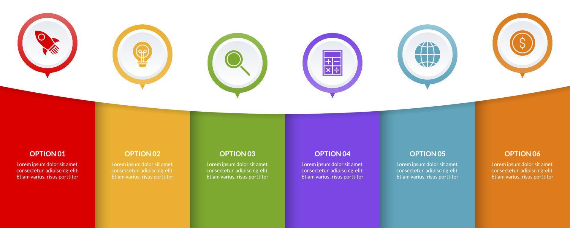 infographics ontwerp sjabloon en pictogrammen met 6 opties of 6 stappen vector