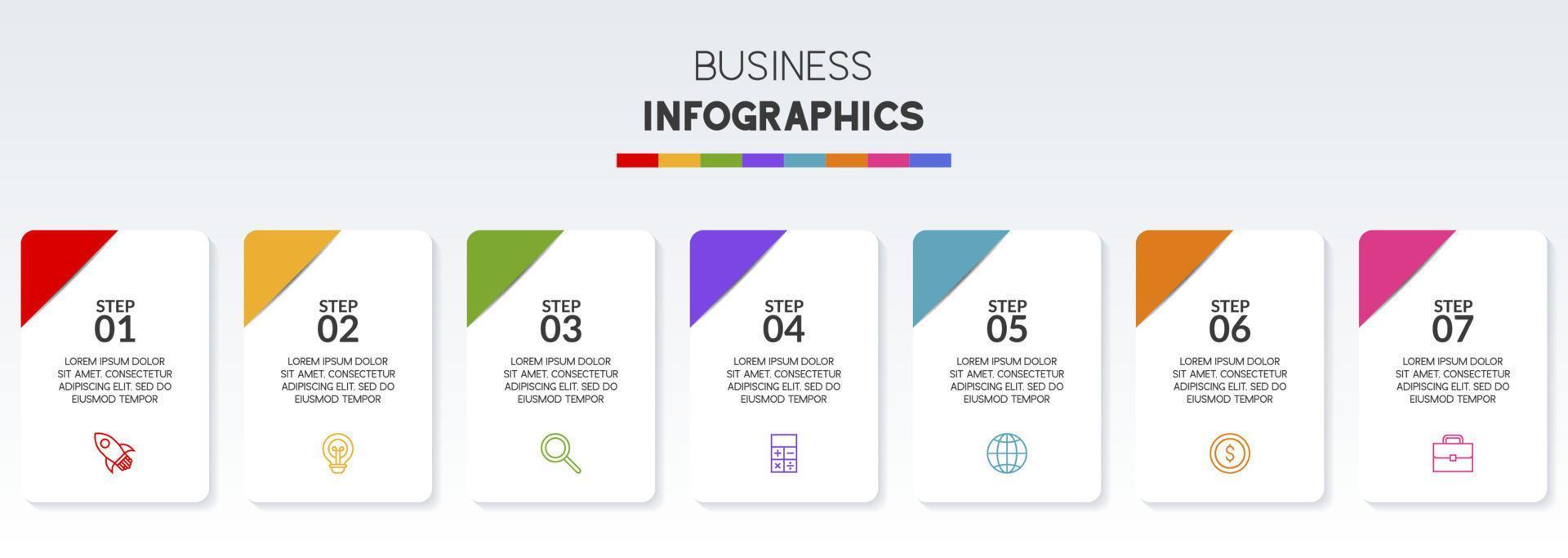 infographics ontwerp sjabloon en pictogrammen met 7 opties of 7 stappen vector