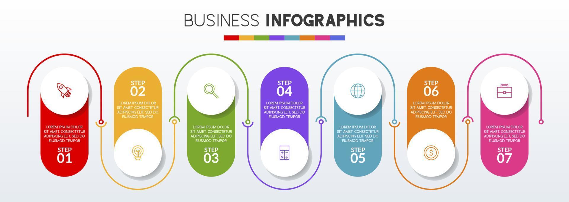 infographics ontwerp sjabloon en pictogrammen met 7 opties of 7 stappen vector