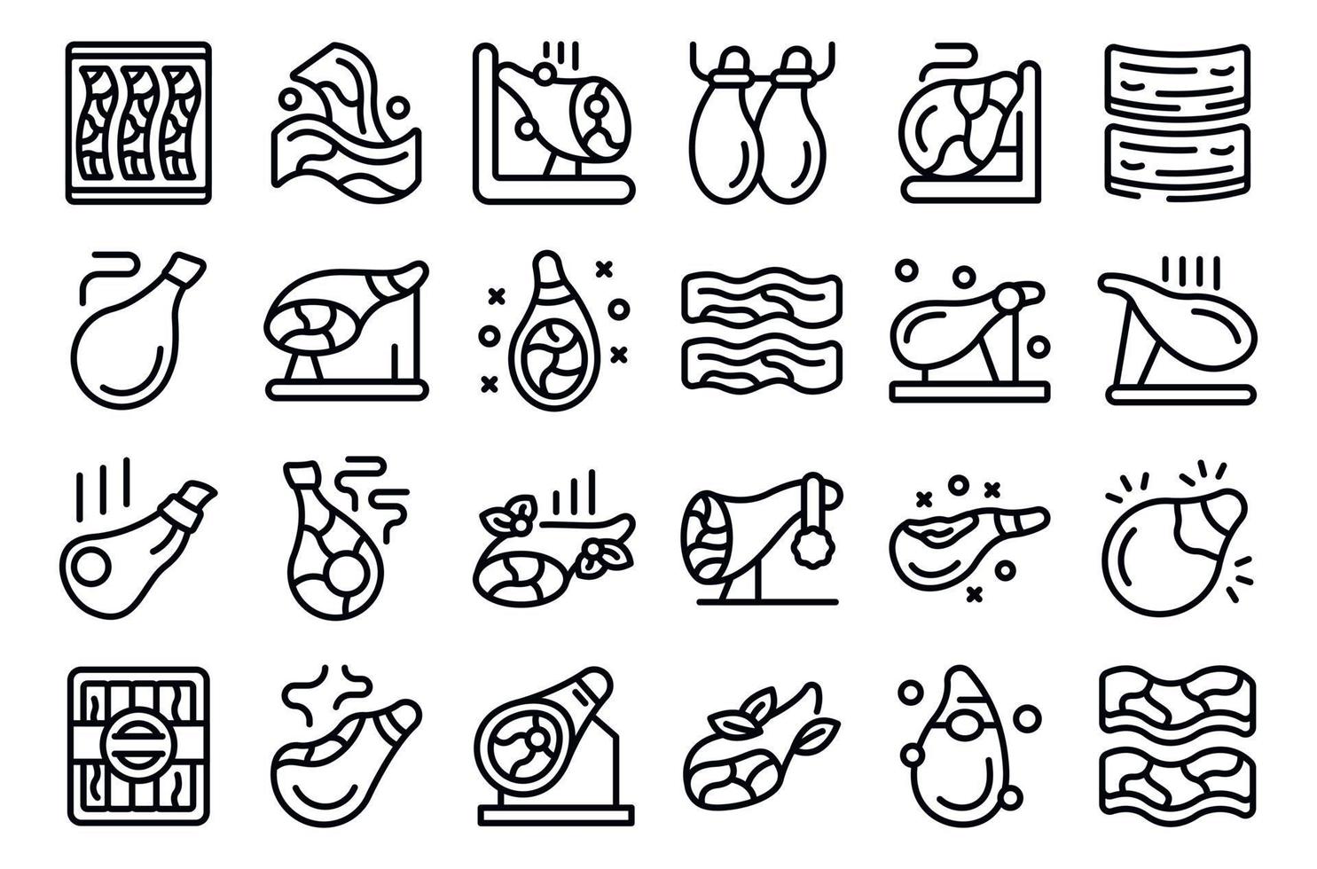 Jamon pictogrammen reeks schets vector. voedsel ham vector