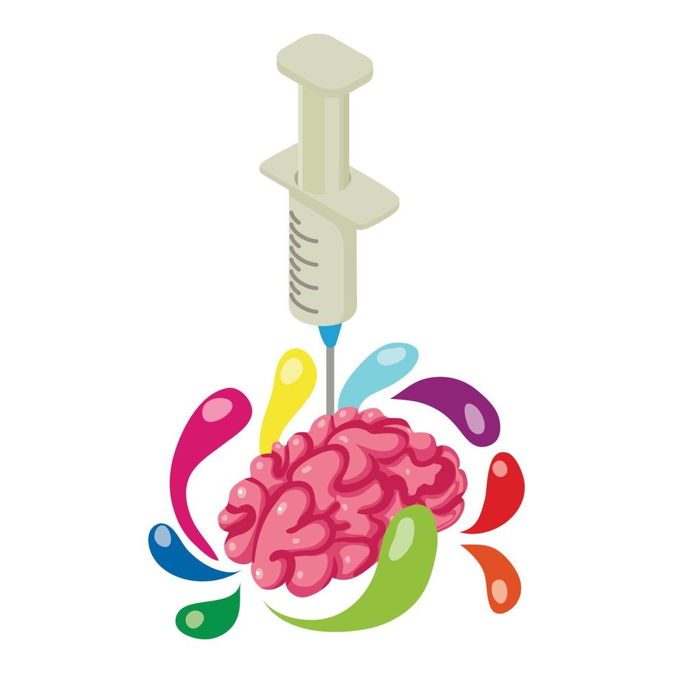 neurofysiologie icoon isometrische vector. realistisch menselijk hersenen beschikbaar injectiespuit vector