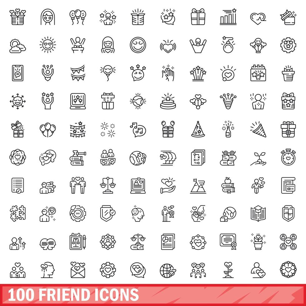 100 vriend pictogrammen set, schets stijl vector