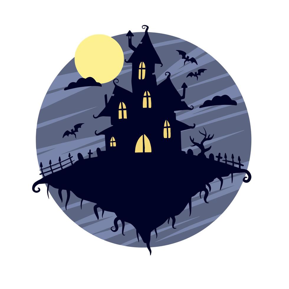halloween achtervolgd huis geïsoleerd Aan wit achtergrond. eng donker silhouet van huis of herenhuis. tekenfilm vector spookachtig illustratie. gotisch schattig stad-