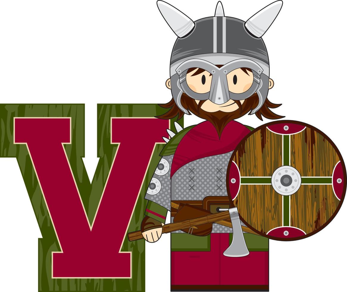 v is voor viking alfabet aan het leren leerzaam illustratie vector