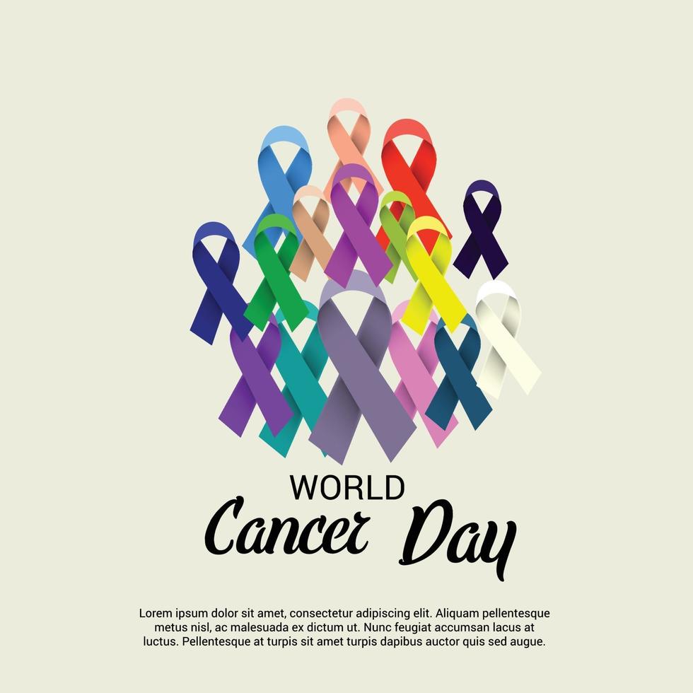 Wereldkankerdag voorlichtingsbanner met linten vector