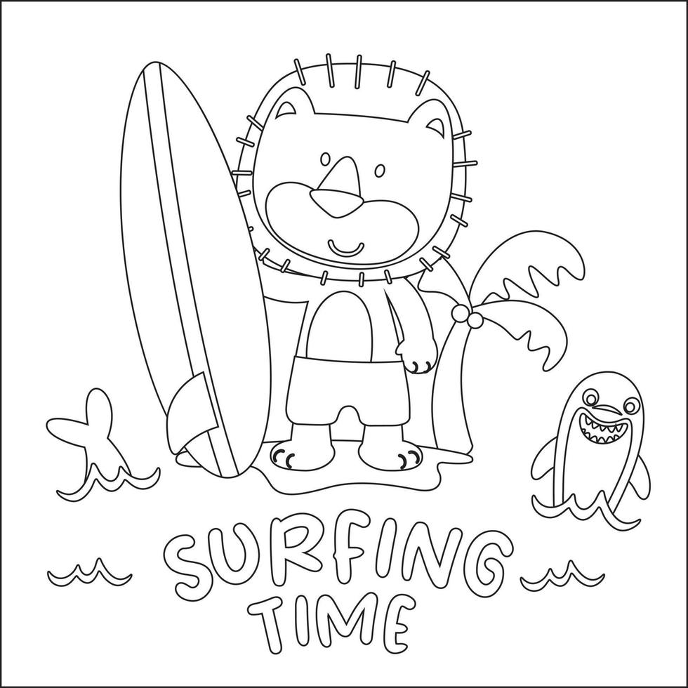 vector illustratie van schattig weinig dier met een surfplank, kinderachtig ontwerp voor kinderen werkzaamheid kleuren boek of bladzijde.