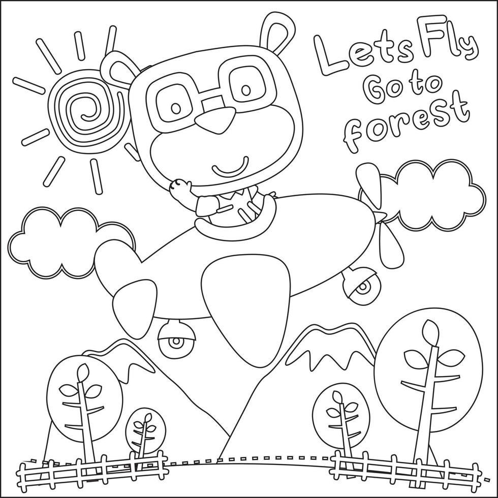 vector illustratie van schattig tekenfilm dier piloot. kinderachtig ontwerp voor kinderen werkzaamheid kleuren boek of bladzijde.