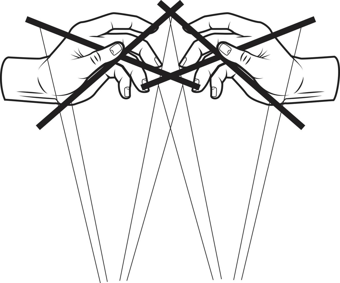 vector beeld van handen controlerend een marionet met draden