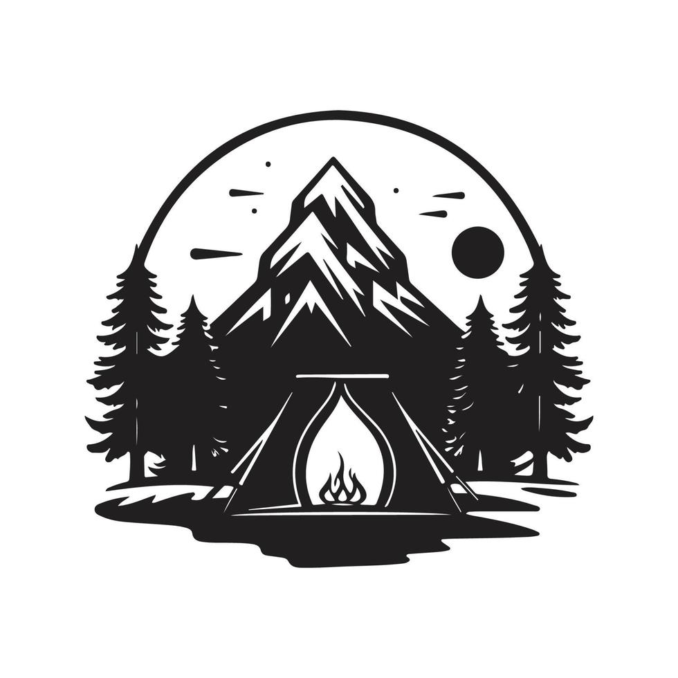 camping, wijnoogst logo concept zwart en wit kleur, hand- getrokken illustratie vector