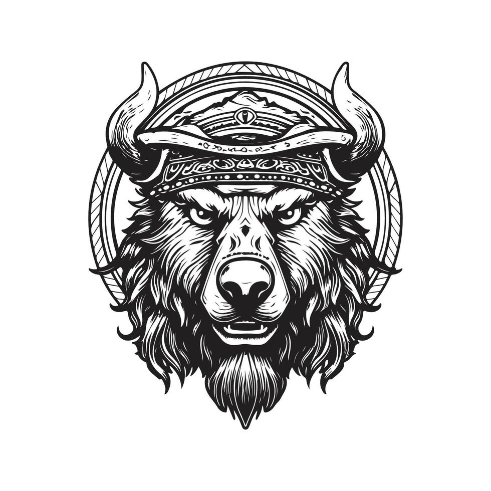 beer vervelend viking helm, wijnoogst logo concept zwart en wit kleur, hand- getrokken illustratie vector