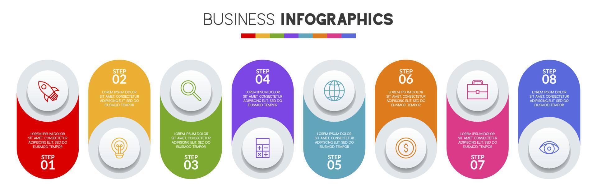 infographics ontwerp sjabloon en pictogrammen met 8 opties of 8 stappen vector