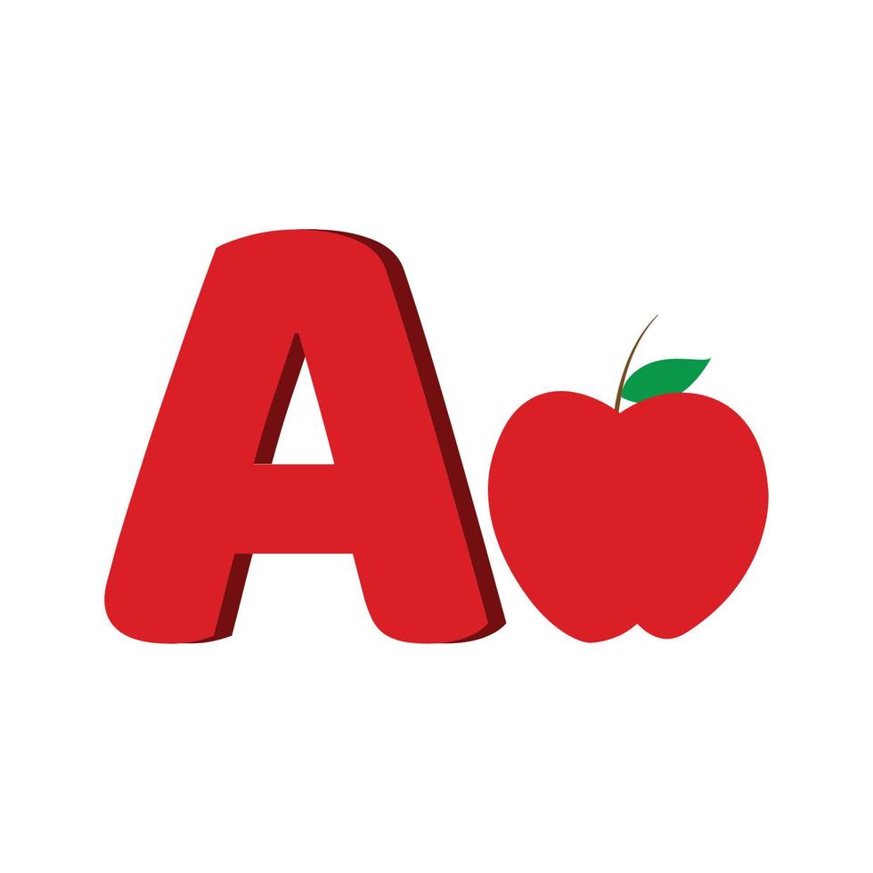 een voor apple.engels woord met alfabet voor kinderen vector