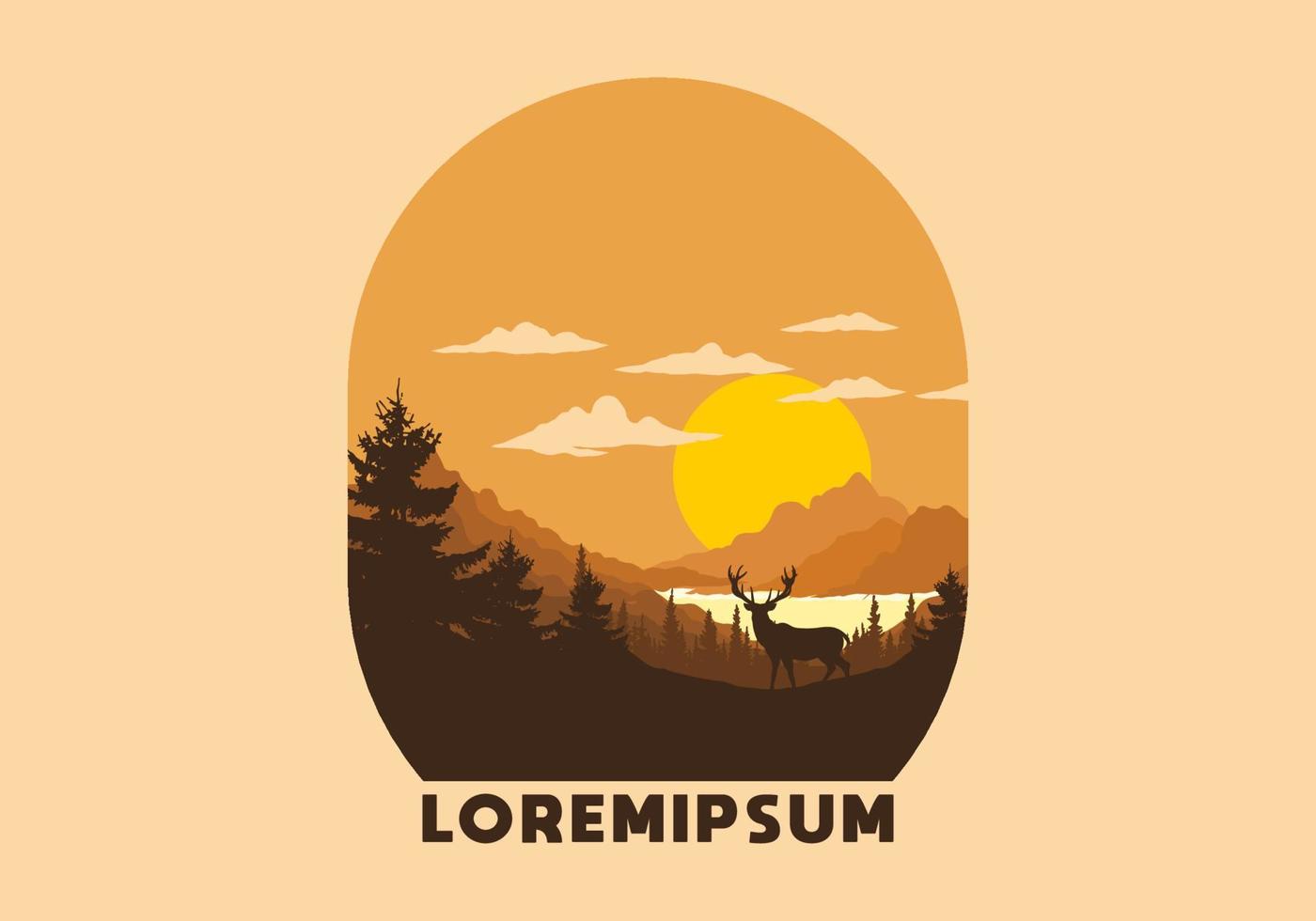 landschap kunst illustratie van meer en pijnboom bossen vector