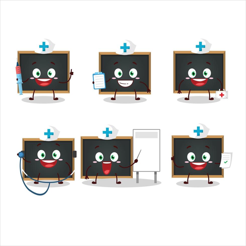dokter beroep emoticon met schoolbord tekenfilm karakter vector