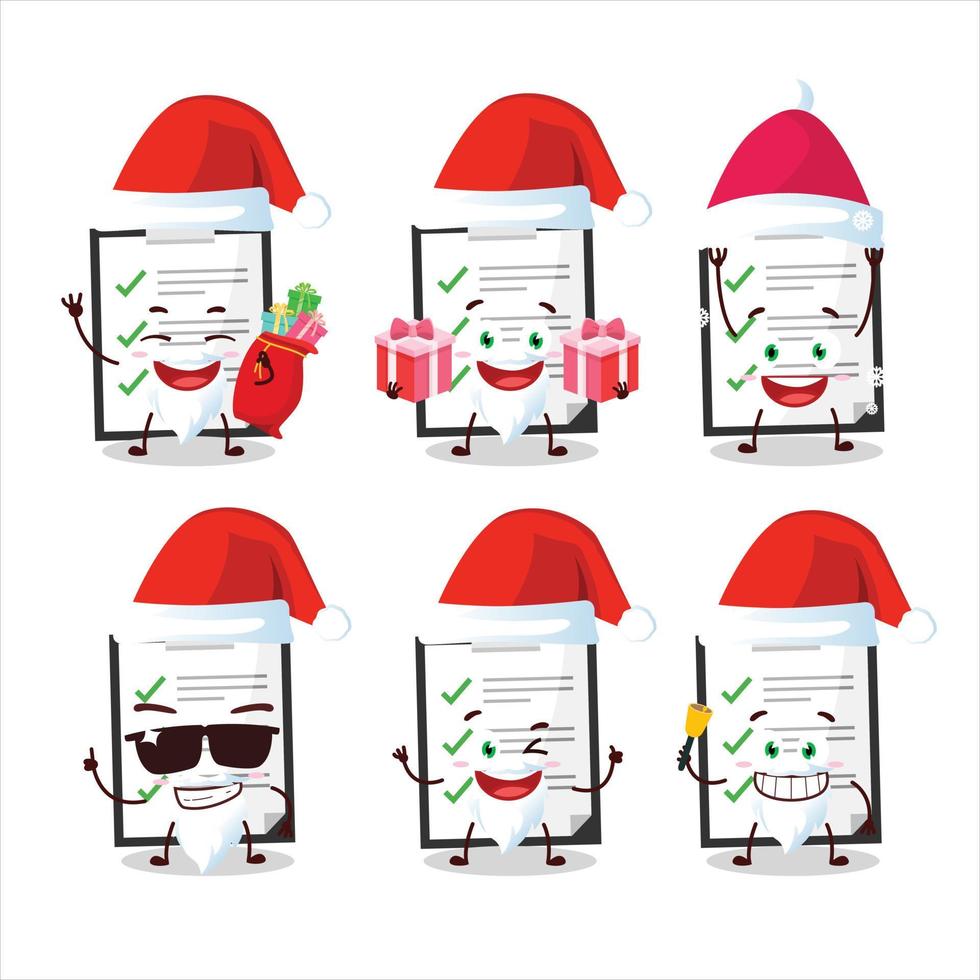 de kerstman claus emoticons met klembord met checklist tekenfilm karakter vector