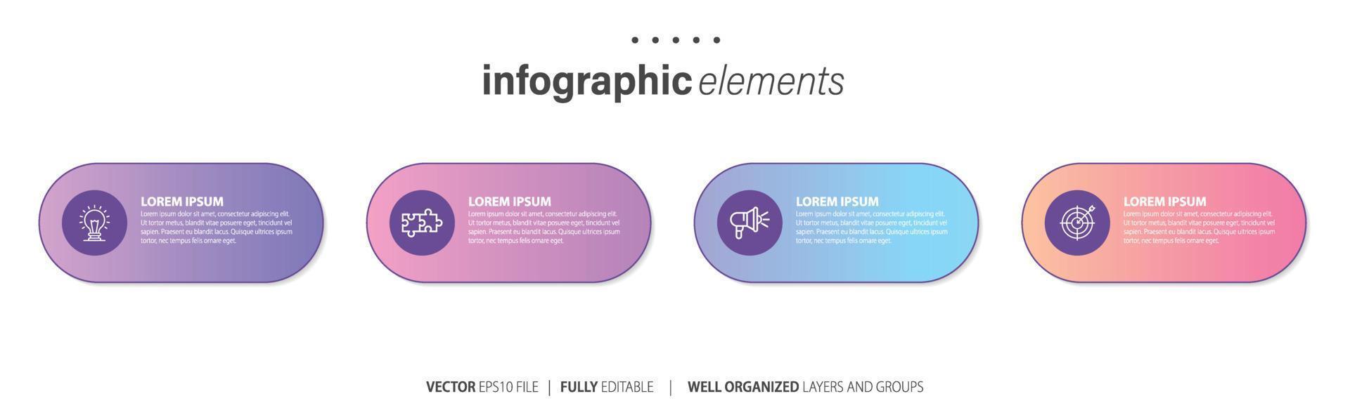 concept van bedrijf model- met 4 opeenvolgende stappen. vier kleurrijk grafisch elementen. tijdlijn ontwerp voor brochure, presentatie. infographic ontwerp lay-out vector