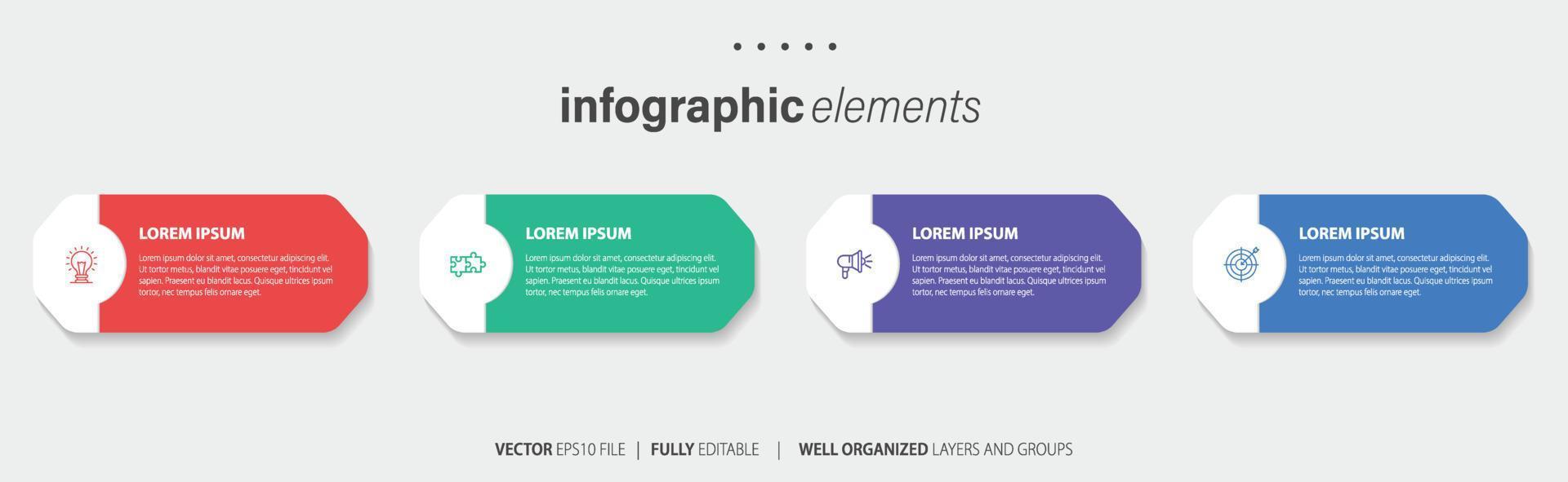 vector infographic vlak sjabloon cirkels voor vier label, diagram, grafiek, presentatie. bedrijf concept met 4 opties. voor inhoud, stroomschema, stappen, tijdlijn, werkstroom, marketing. eps10