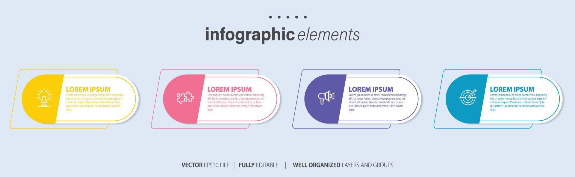 concept van bedrijf model- met 4 opeenvolgende stappen. vier kleurrijk grafisch elementen. tijdlijn ontwerp voor brochure, presentatie. infographic ontwerp lay-out vector