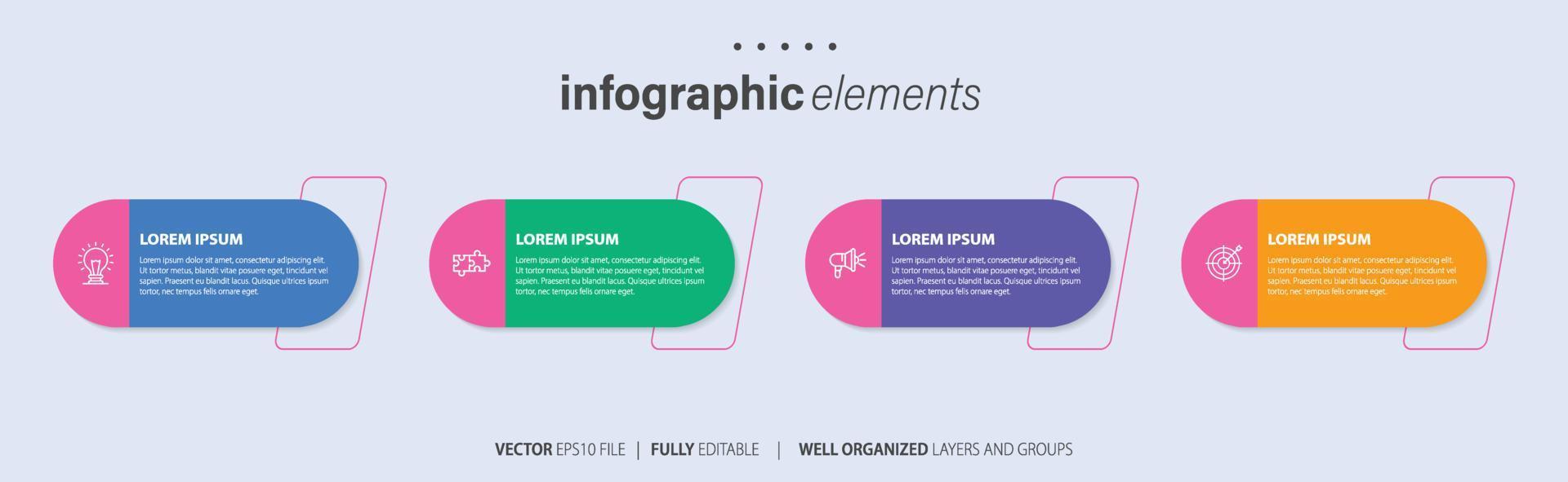 concept van 4 opeenvolgende stappen van progressief bedrijf ontwikkeling. gemakkelijk infographic ontwerp sjabloon. abstract vector illustratie.