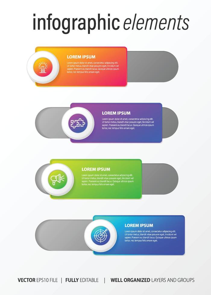 infographics ontwerp vector en marketing pictogrammen kunnen worden gebruikt voor werkstroom layout, diagram, jaarverslag, webdesign. bedrijfsconcept met 4 opties, stappen of processen.