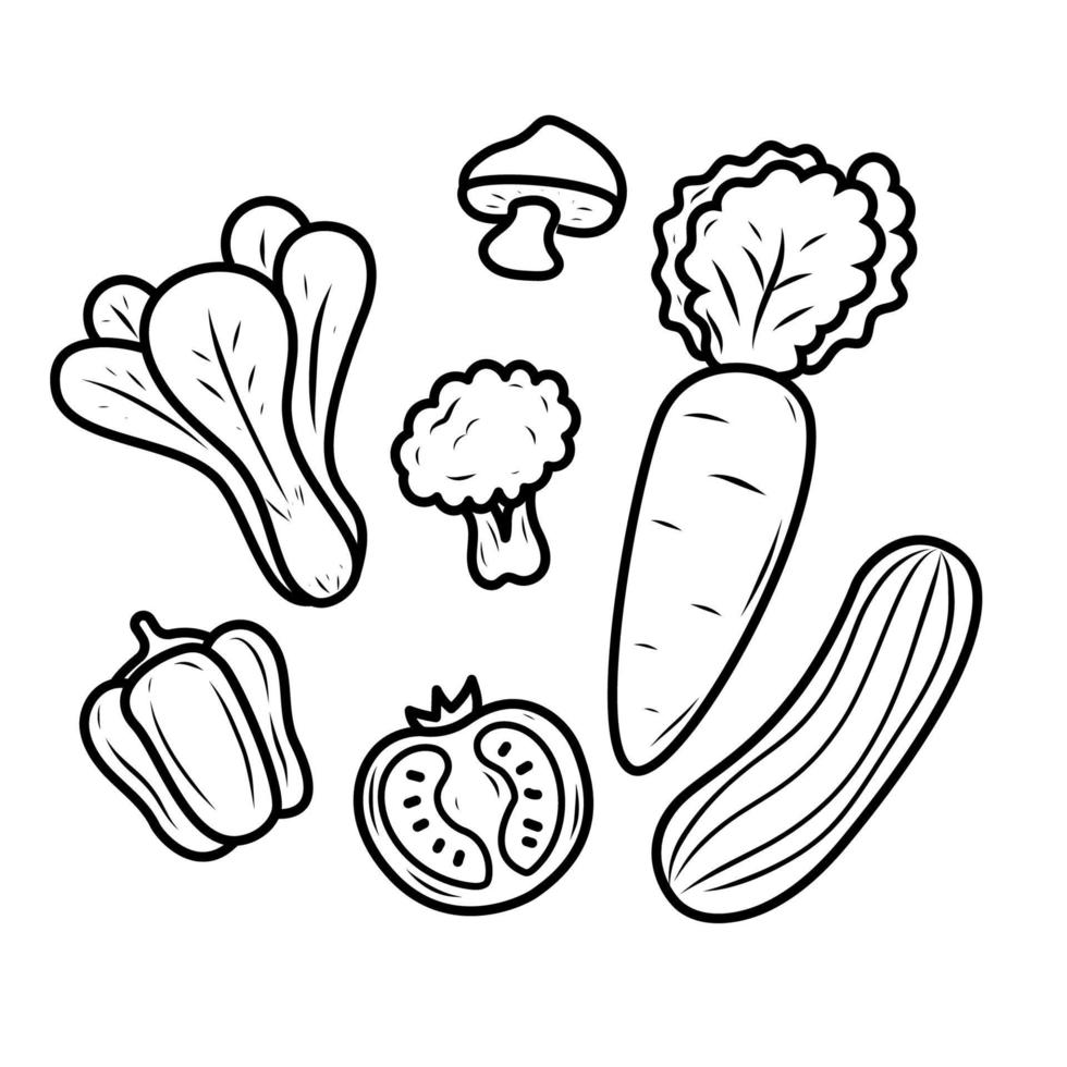 reeks van groente vector illustratie met tekening tekening stijl geïsoleerd Aan wit achtergrond