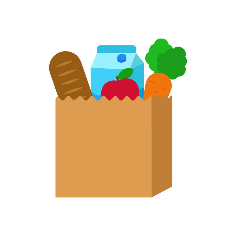 voedingsmiddelen in papier zak pakket vector geschikt voor boodschappen illustratie