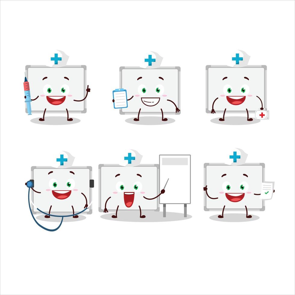 dokter beroep emoticon met whiteboard tekenfilm karakter vector