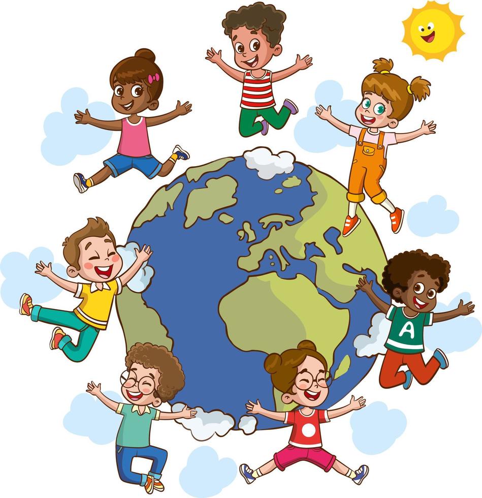 vector illustratie van kinderen spelen in de omgeving van de wereld