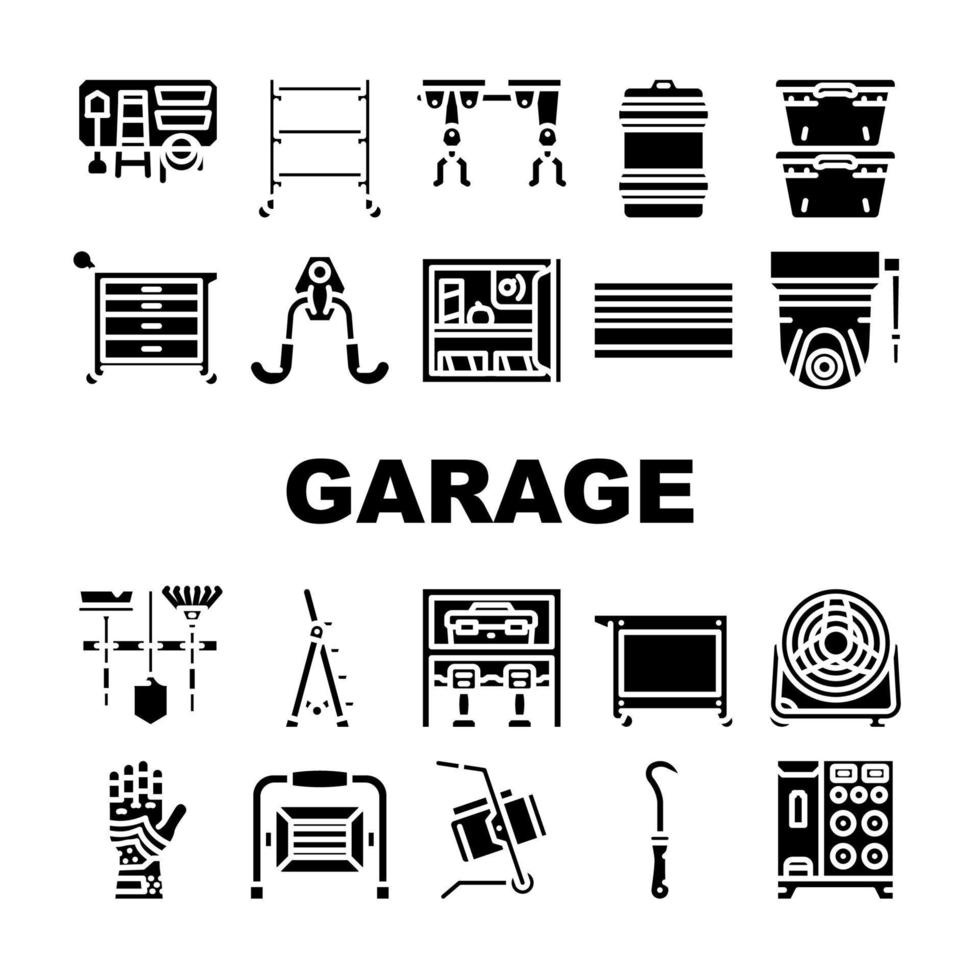 garage accessoires gereedschap onderhoud pictogrammen reeks vector