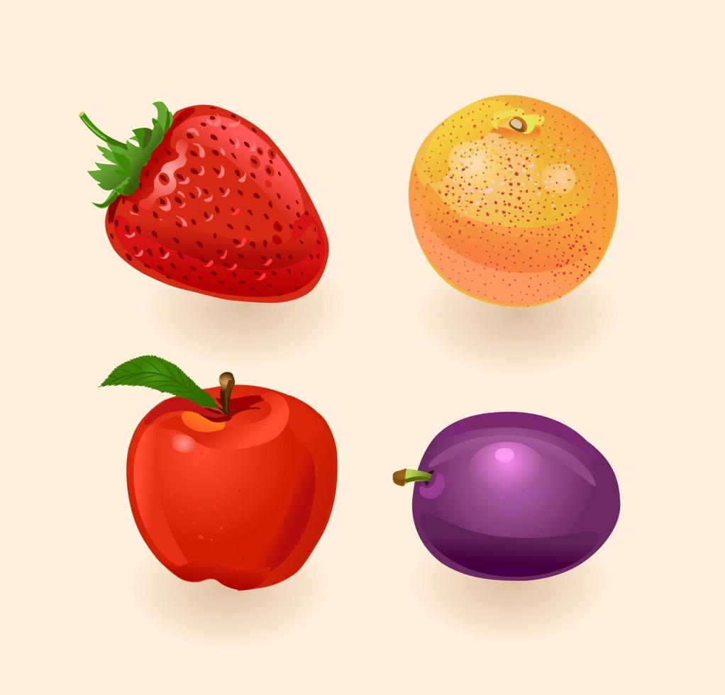 fruit. sinaasappel, perzik, peer, druiven. vectorillustratie geïsoleerd op een witte achtergrond vector