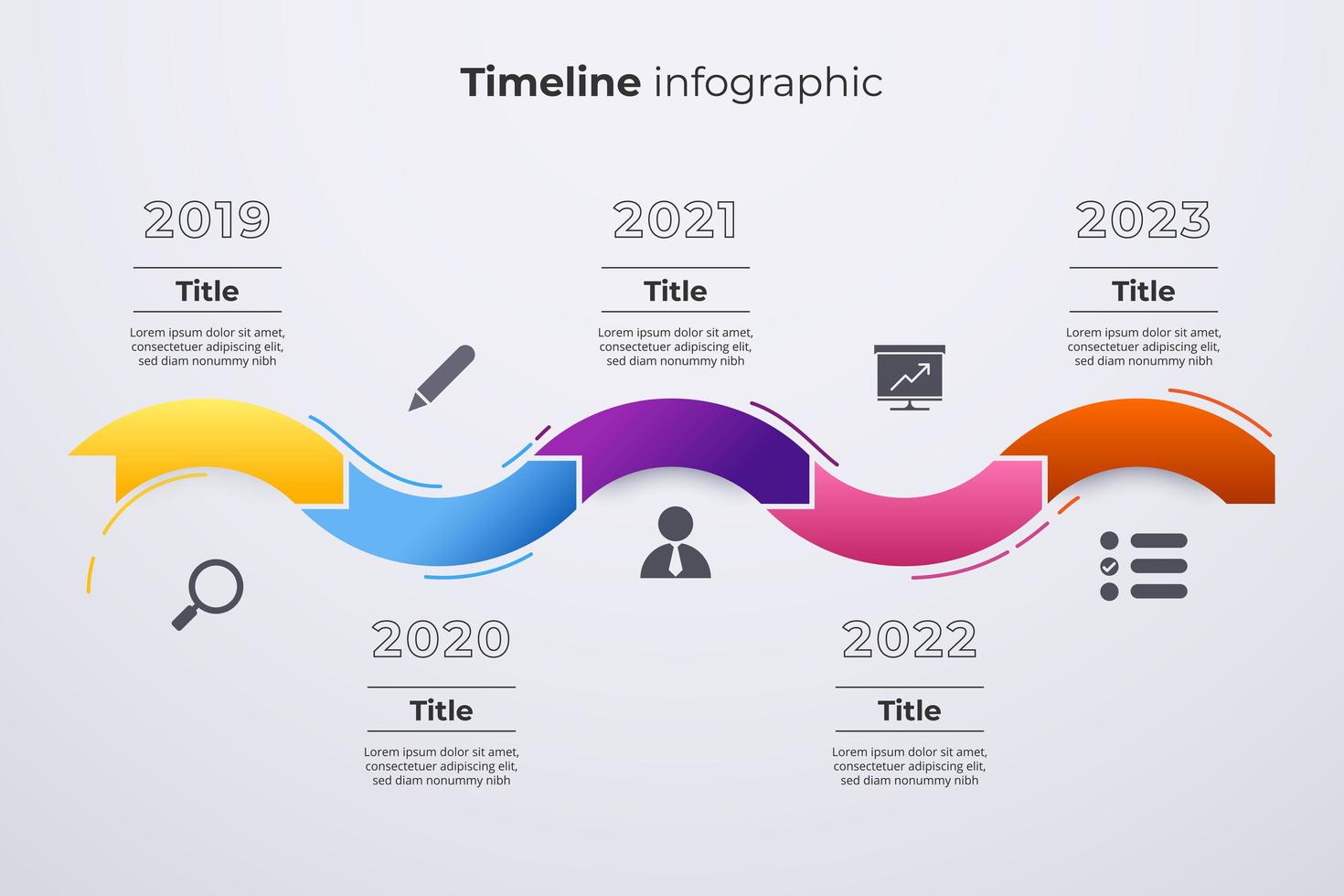 tijdlijn infographics sjabloon. mijlpaal of procesdiagram concept. vector