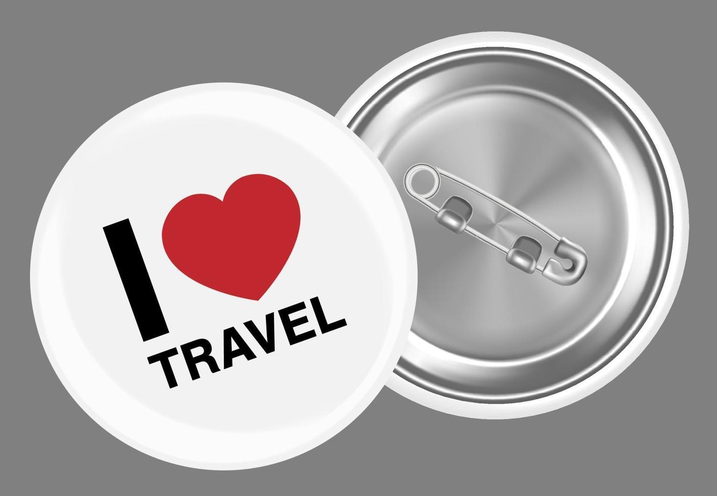 echte witte stalen broche met i love travel word vector