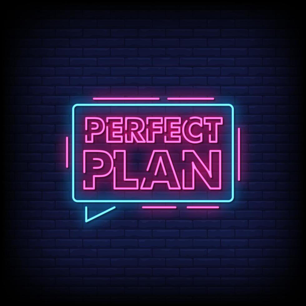 perfect plan neonreclame stijl tekst vector