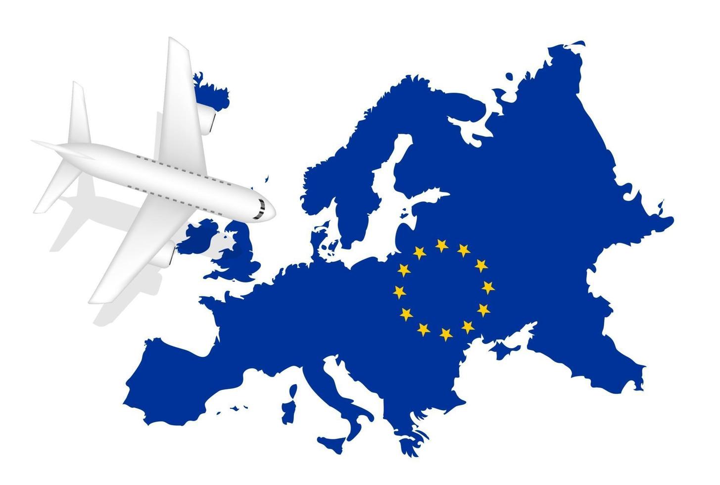 vliegtuigvlucht reizen naar Europa op de kaart van Europa vector