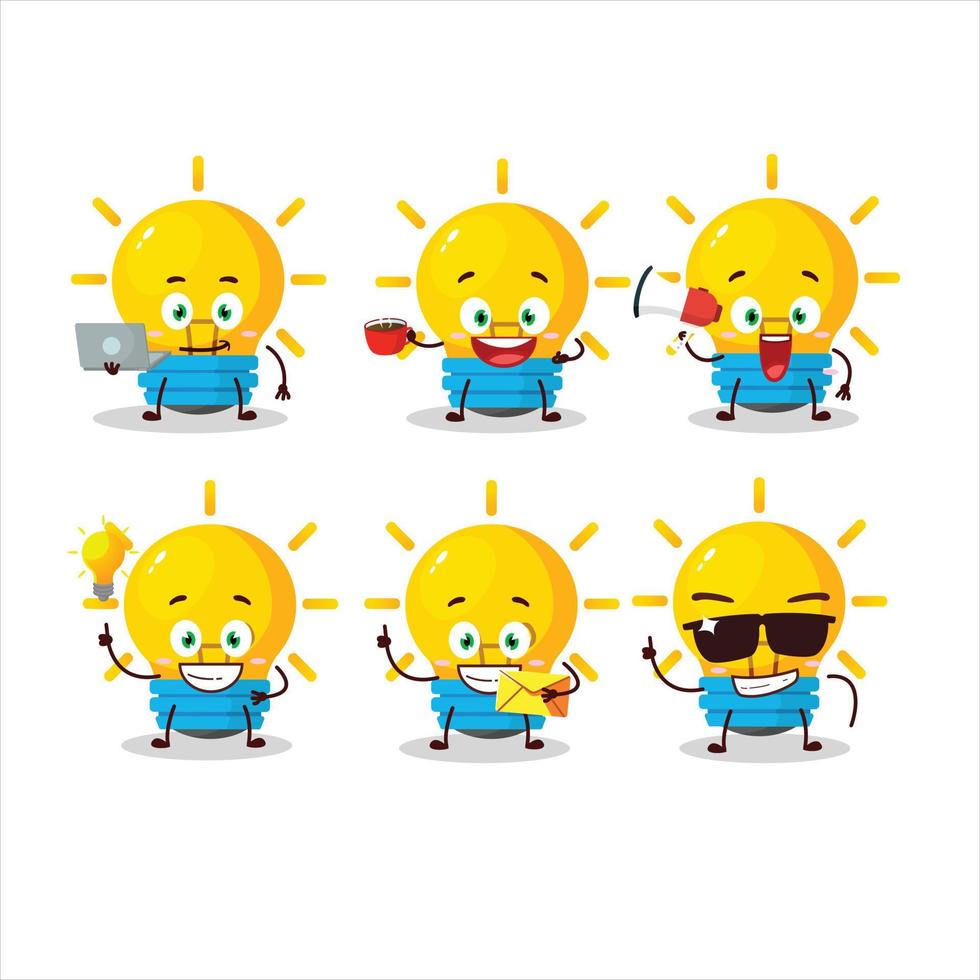 lamp ideeën tekenfilm karakter met divers types van bedrijf emoticons vector