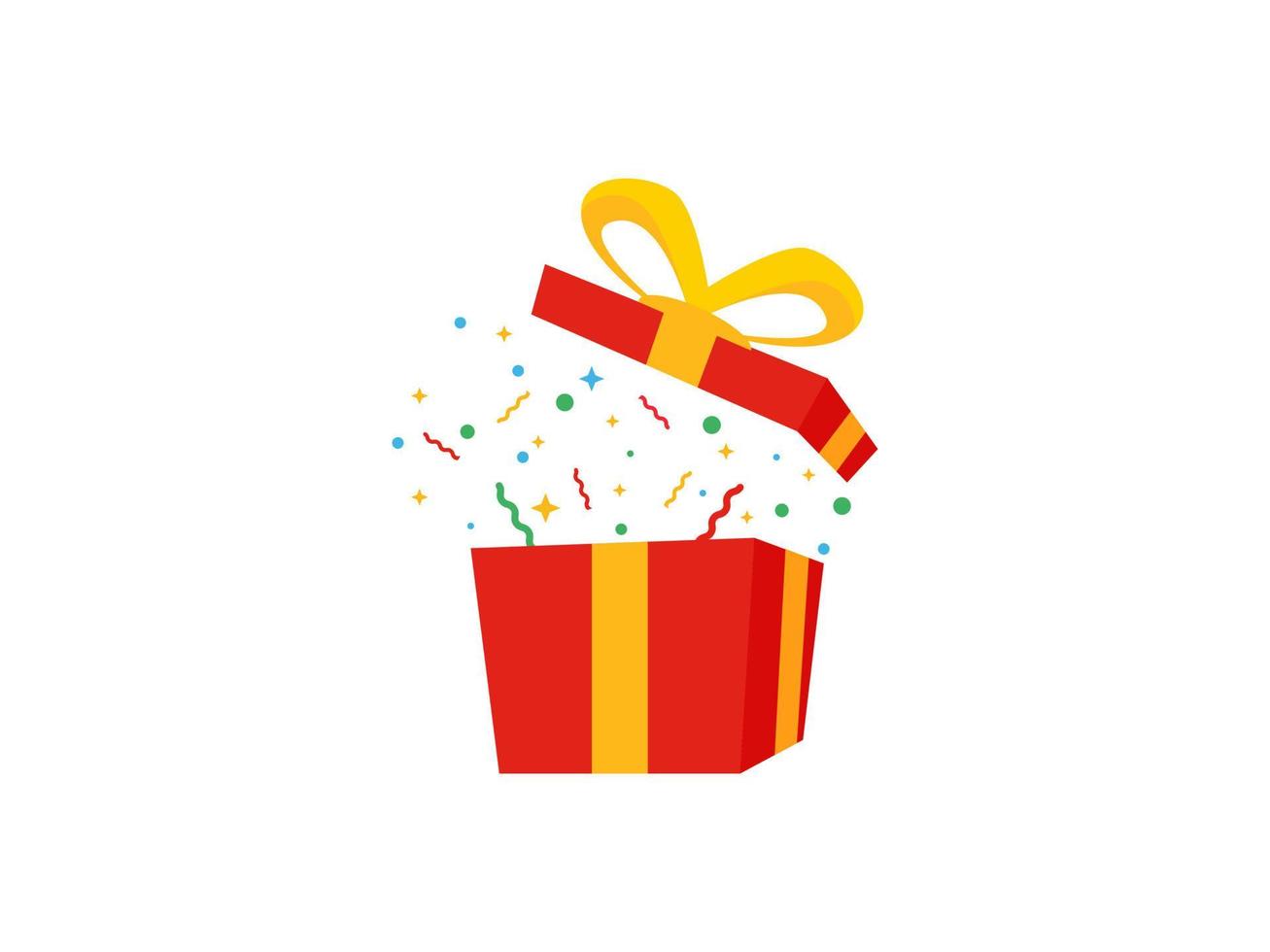 verrassing rood geschenk doos, verjaardag viering, speciaal geven weg pakket, loyaliteit programma beloning, vector icoon illustratie