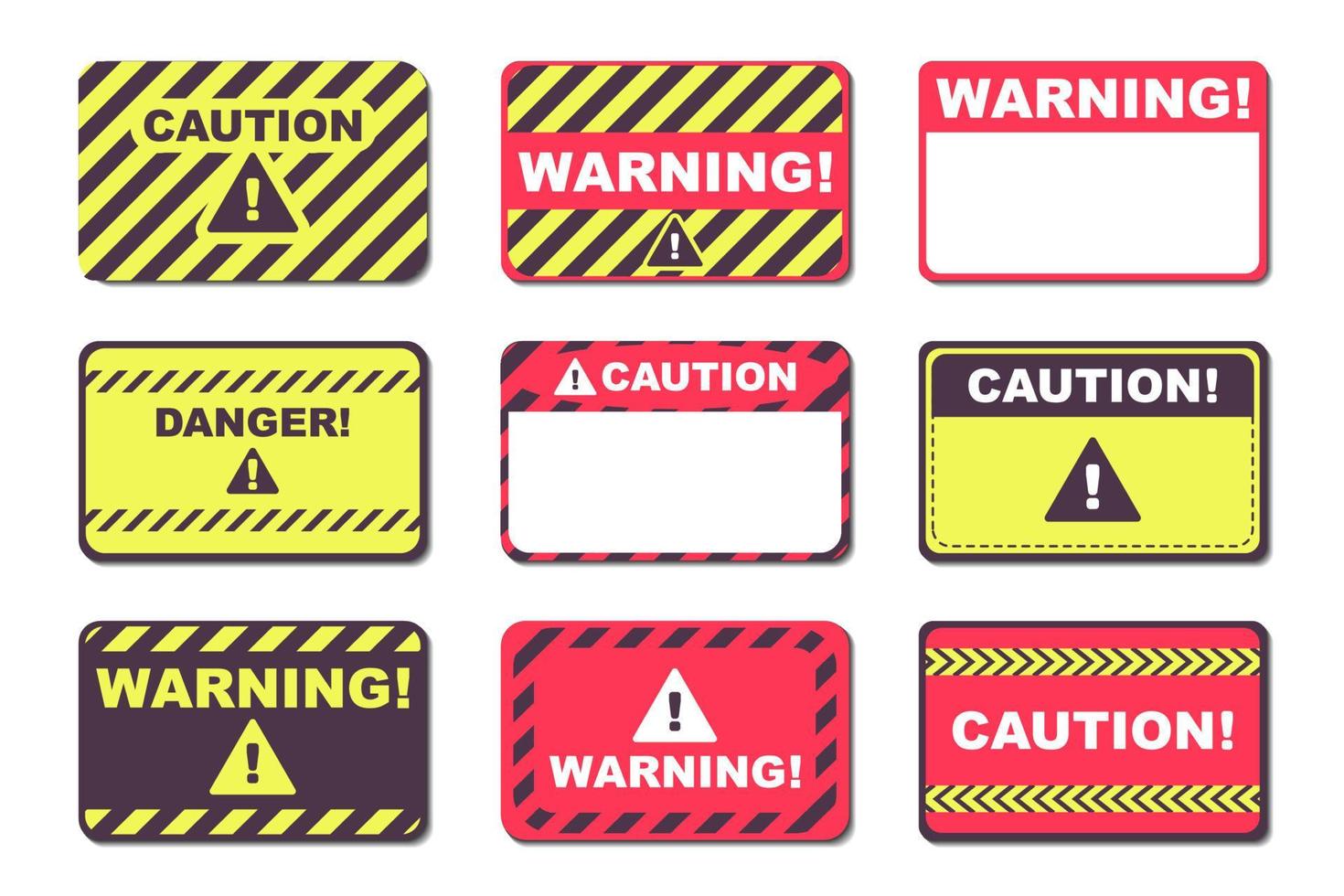 minimalistische verzameling van blanco waarschuwing en voorzichtigheid sticker ontwerp sjabloon reeks vector