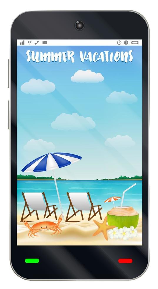 smartphone met zomervakantie zandstrand scherm vector