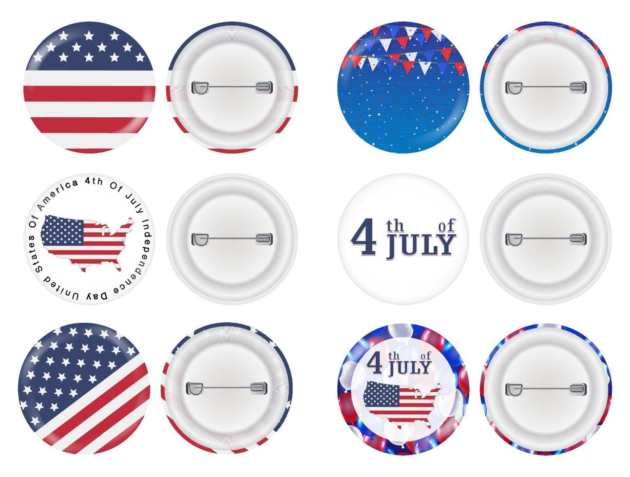 stalen ronde broche 4 juli en Amerika vlag thema vector