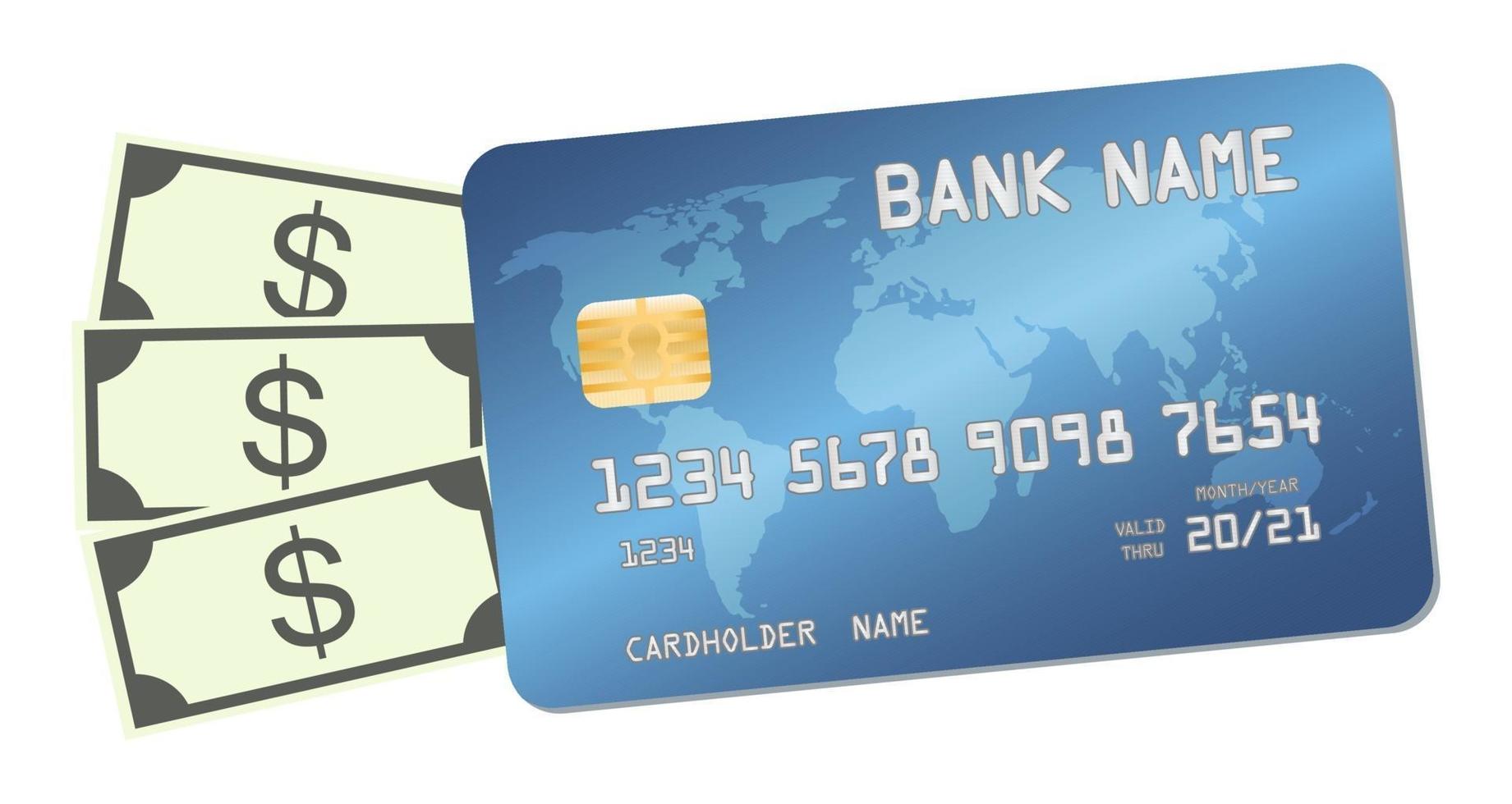 creditcard met geld bankbiljetten dollars vector