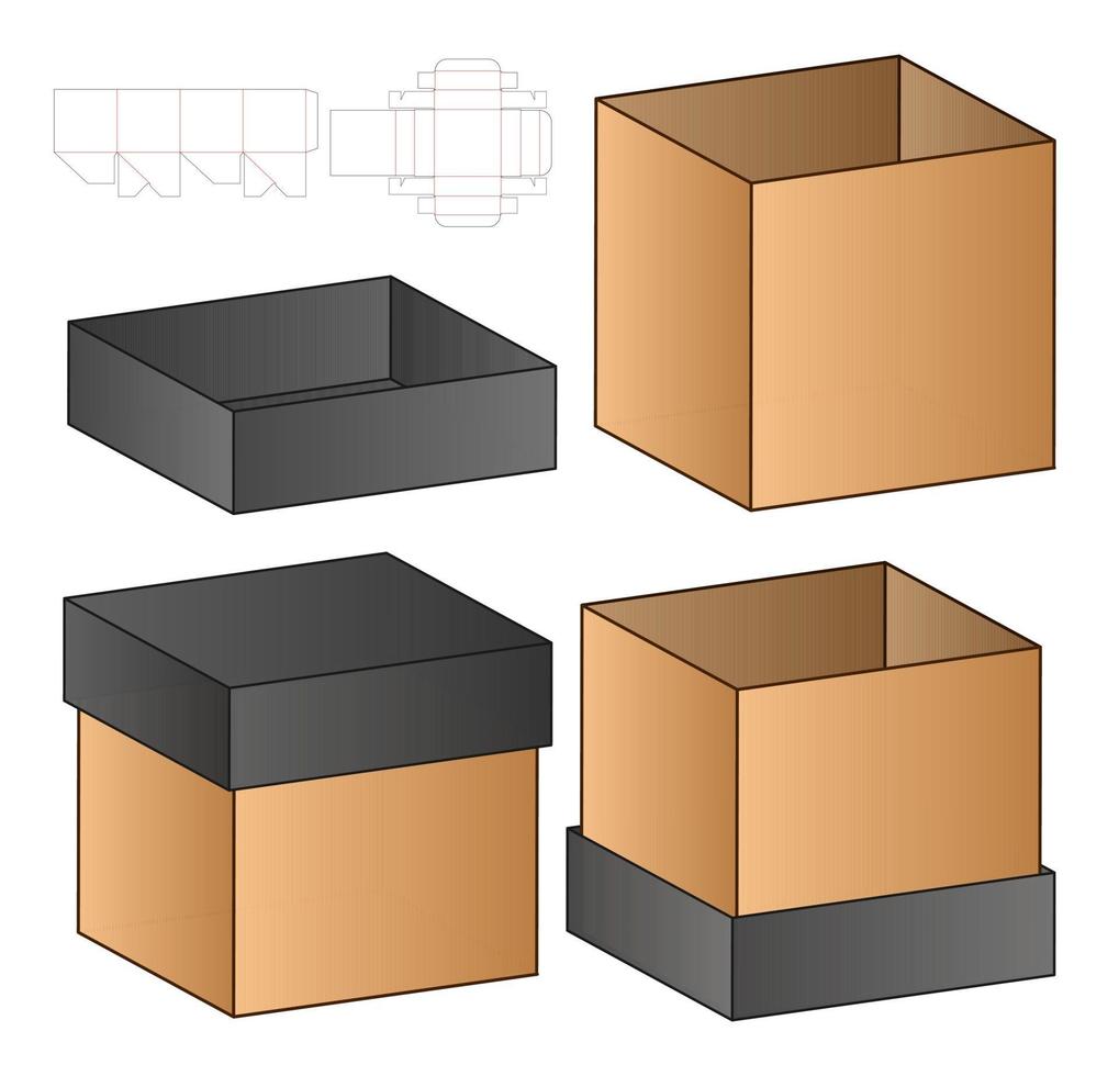 doos verpakking gestanst sjabloonontwerp. 3D-model vector