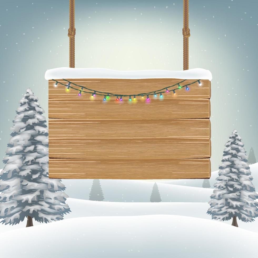 kerst houten bord bord met sneeuw winter vector