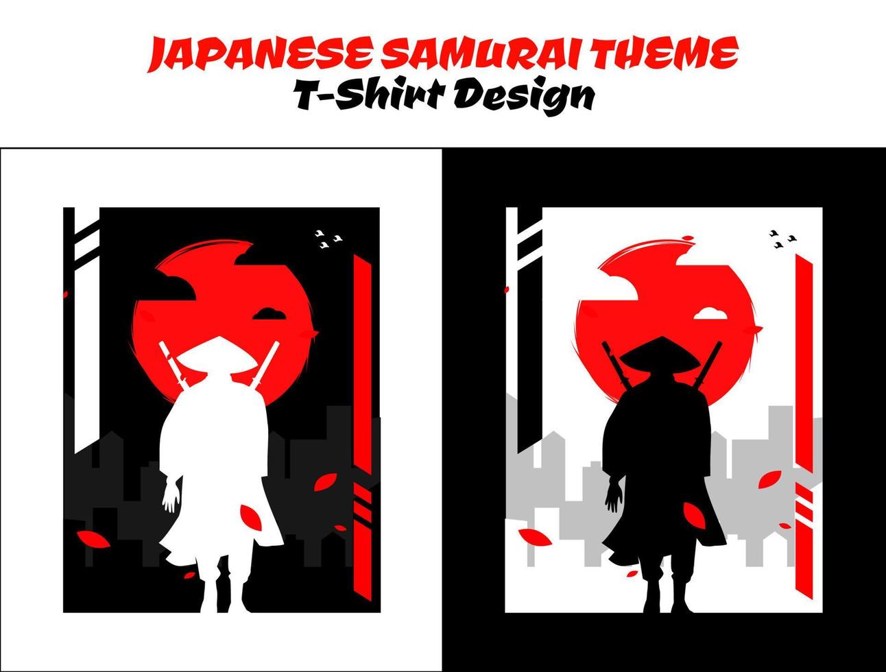 stedelijk samoerai. silhouet Japan samurai vector voor ontwerp t-shirt concept. samurai met rood maan t-shirt ontwerp. samurai vector illustratie.