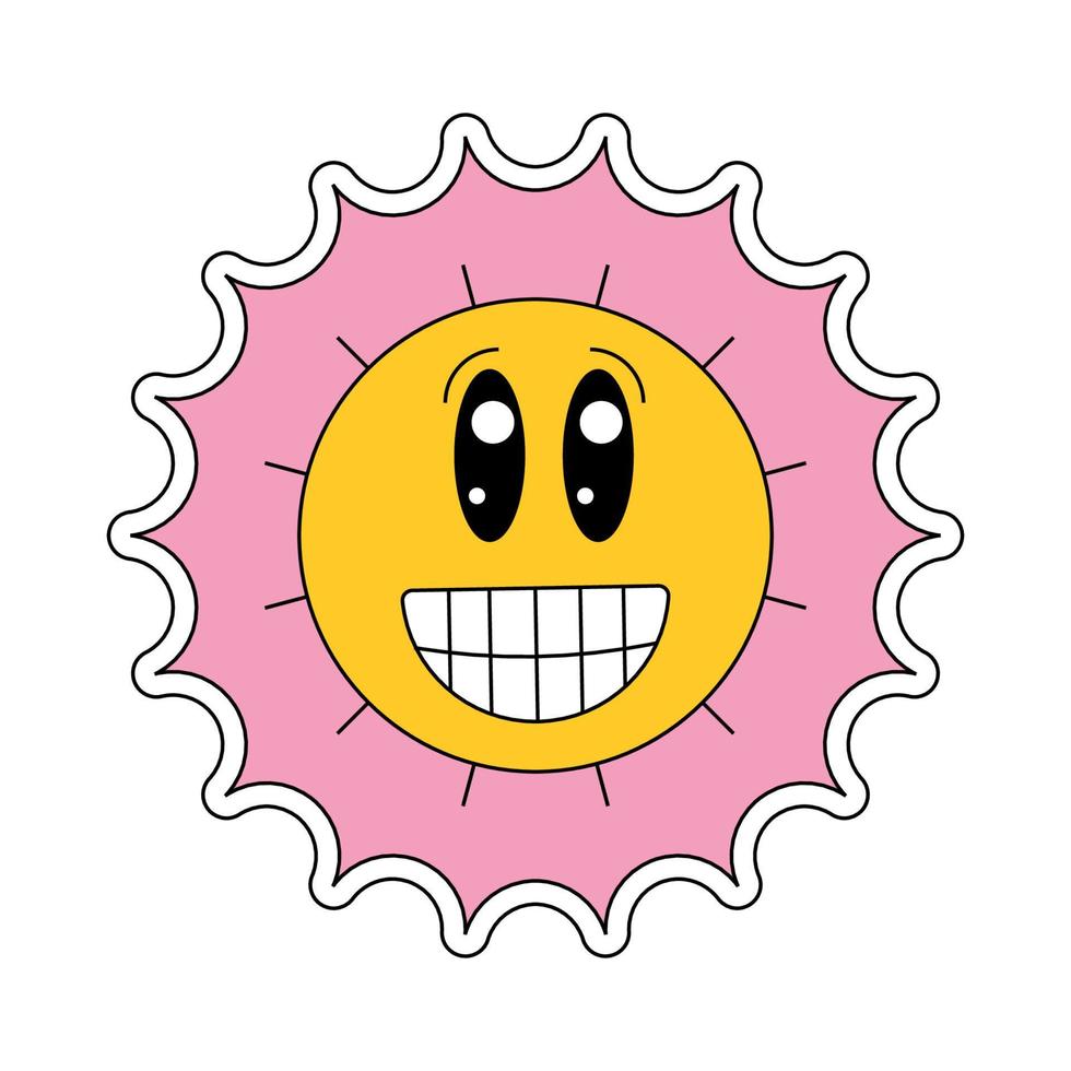 hippie kamille smiley karakter mooi zo gevoel. grappig retro madeliefje mascotte. bloem hoofd met gezicht. positief wijnoogst tekenfilm stijl fabriek. modieus groovy j2j knal cultuur bloemen ontwerp. vector eps element