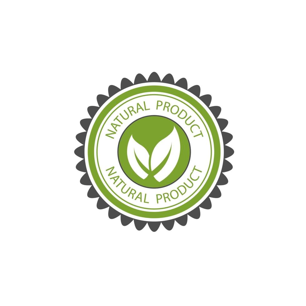 vector ontwerp van groen natuurproduct logo ecologie label. mooi groen cirkelpatroon. met twee bladeren in elkaar gezet.