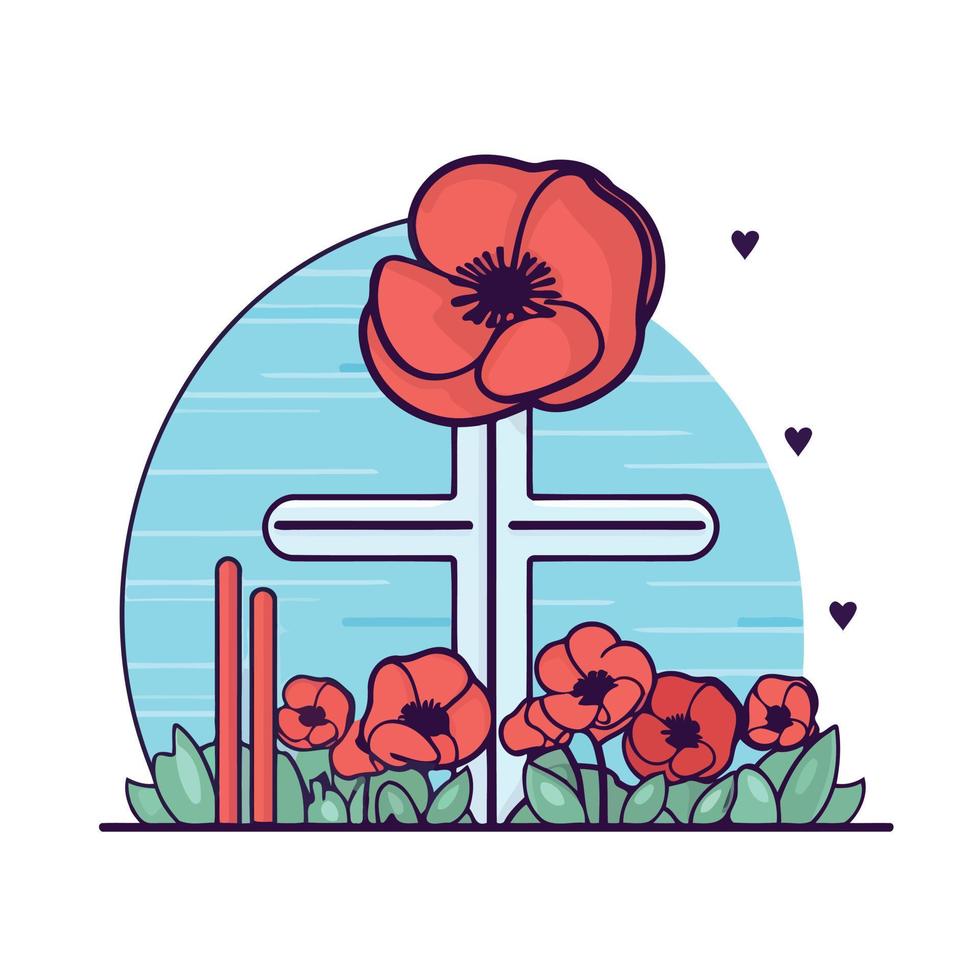 rood papaver bloemen in de begraafplaats vector