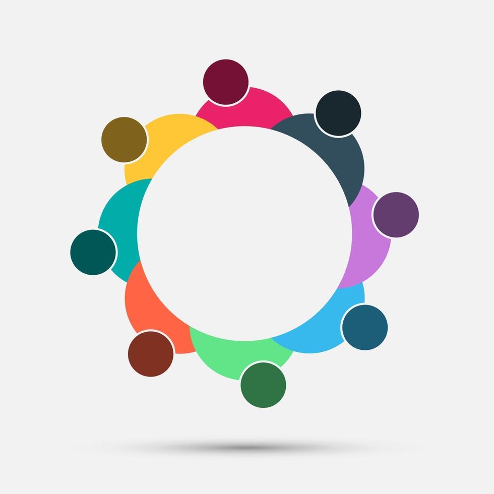 abstracte kleurrijke mensen in een cirkel, teamwerkvergadering, mensen ontmoeten elkaar in de kamer. vector
