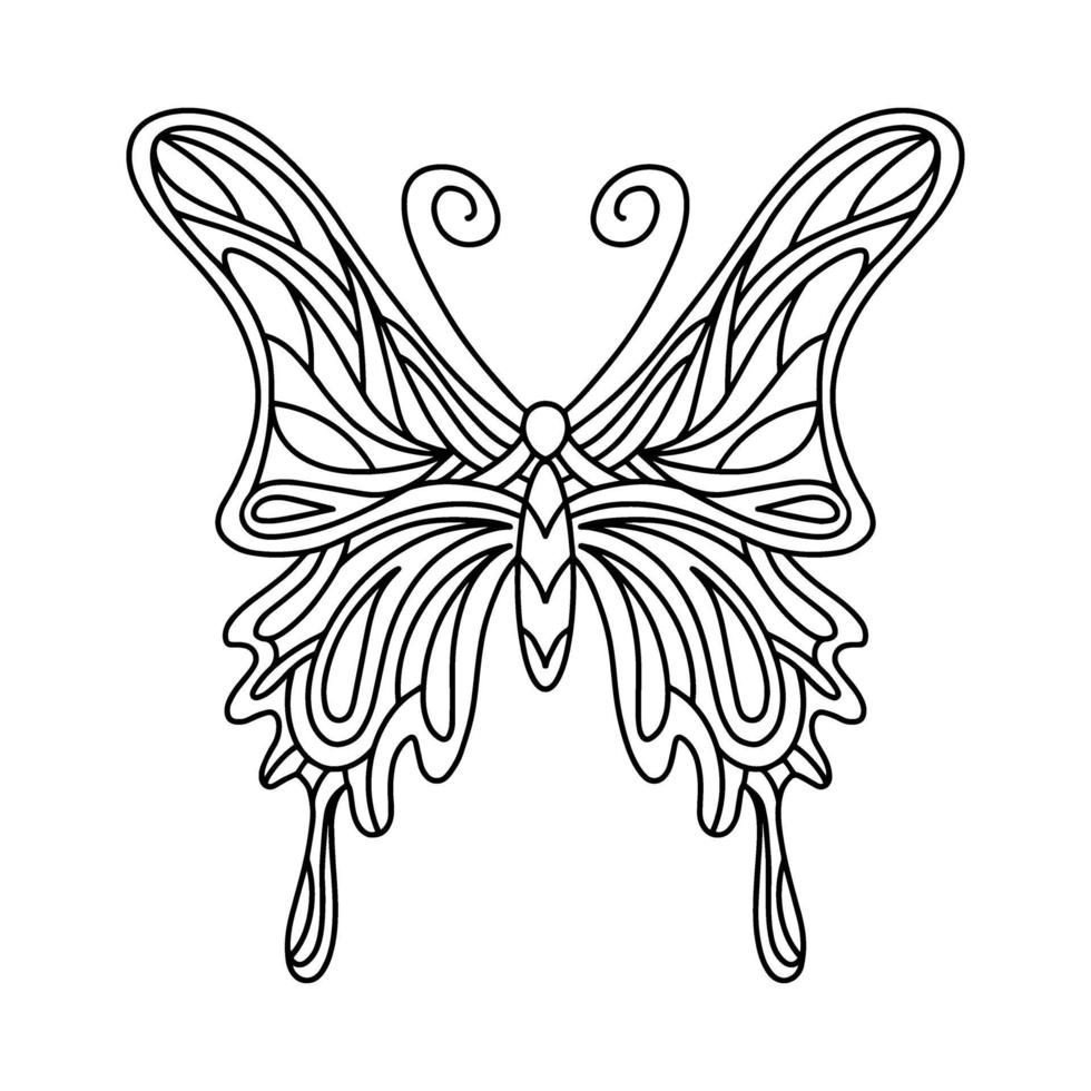 vlinder kleurboek. lineaire afbeelding van een vlinder. het mandala-insect. vector illustratie