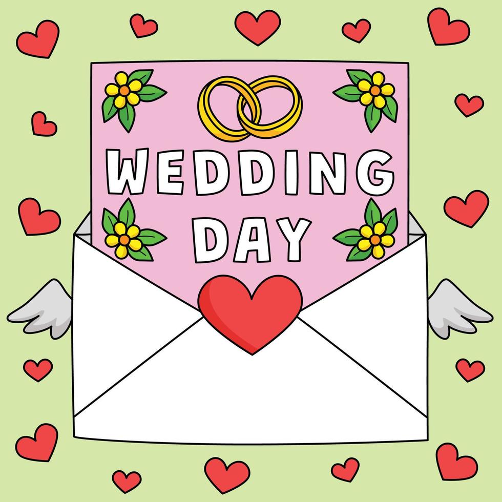 bruiloft dag brief gekleurde tekenfilm illustratie vector