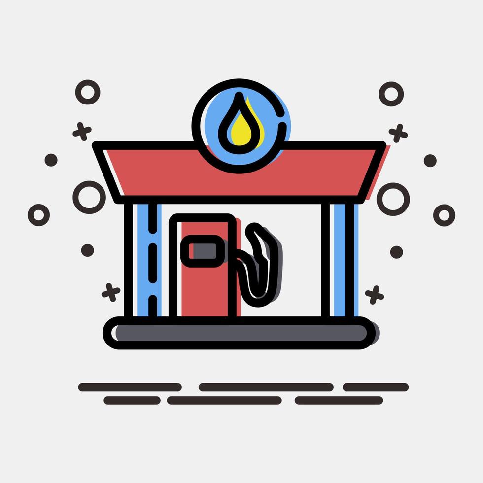 icoon gas- station. gebouw elementen. pictogrammen in mbe stijl. mooi zo voor afdrukken, web, affiches, logo, plaats plan, kaart, infografieken, enz. vector